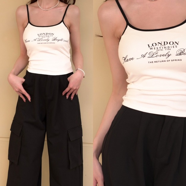 ➤美式草寫英字胸墊背心(3色)