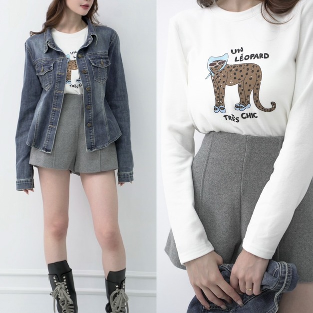 ➤觸感極好磨毛貓咪長袖棉TEE