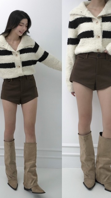 韓國QQ毛橫條鈕釦毛衣(2色)