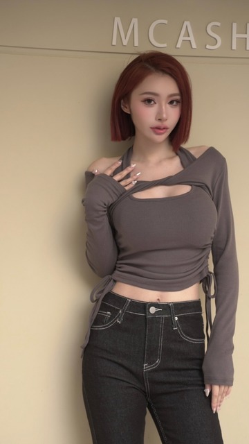 ➤時髦掛脖抽繩扭結2件套上衣(5色)