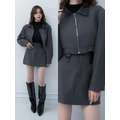 ➤皮領西裝拉鍊外套搭配A字短裙S~M (2色)_1 ➤皮領西裝拉鍊外套搭配A字短裙S~M (2色)_1
