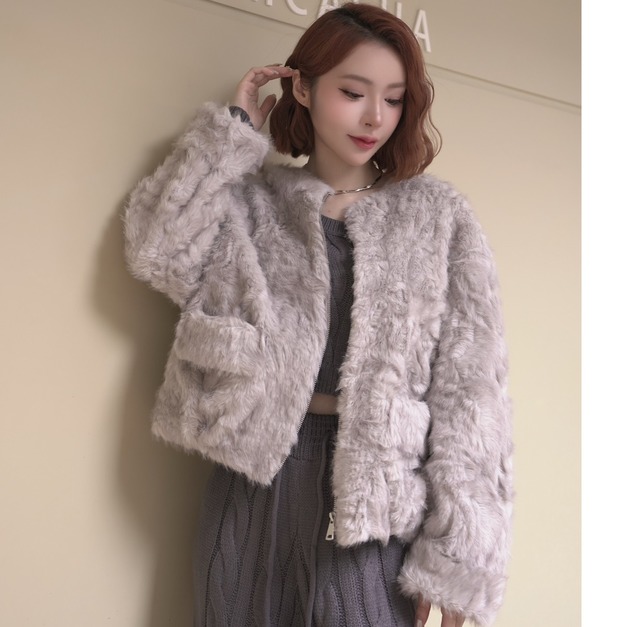 質感仿皮草拉鍊外套