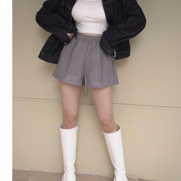鬆緊抽繩皮短褲(4色)