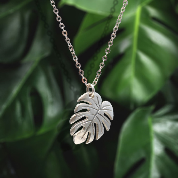 龜背芋項鍊 - 925純銀植物項鍊