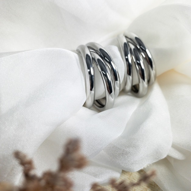 個性三重奏銀邊造型耳環 (925銀) 個性三重奏銀邊造型耳環 (925銀)