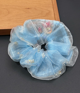 |大腸圈|漂流 • 藍色歐根紗 髮束髮飾髮繩彈力繩 單支販售 |大腸圈|漂流 • 藍色歐根紗 髮束髮飾髮繩彈力繩 單支販售