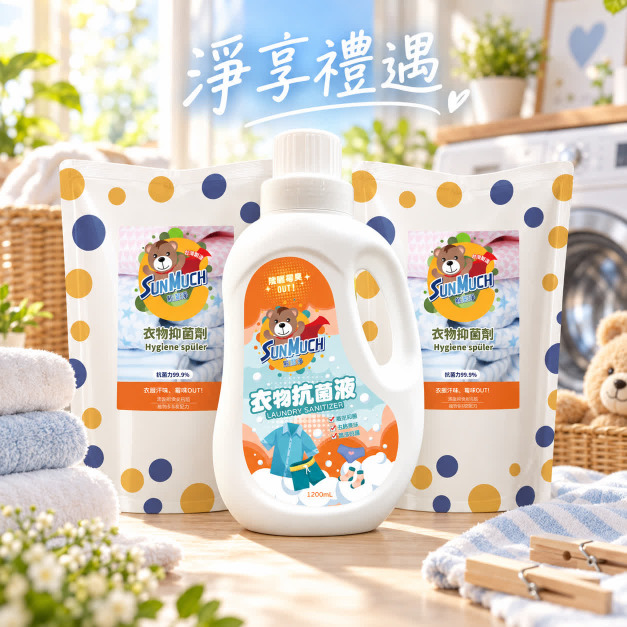 【送禮合】SunMuch熊潔淨衣物抑菌劑-1瓶 (1200ml) + 2補充包 (1000ml) 【送禮合】SunMuch熊潔淨衣物抑菌劑-1瓶 (1200ml) + 2補充包 (1000ml)