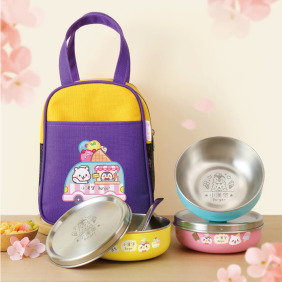 客製化三色碗+碗袋 冰淇淋車【不鏽鋼碗蓋】