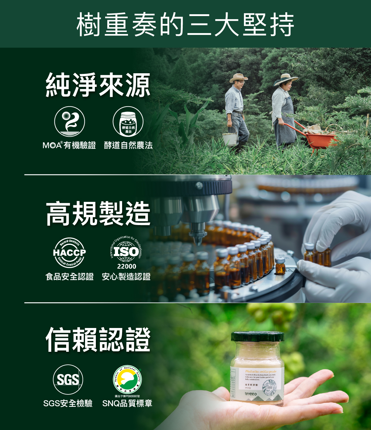 樹重奏的油甘果為純淨來源、高規製造、信賴認證