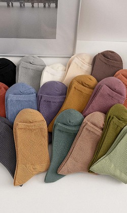 日系復古橫豎純色襪 16入組 | 短襪