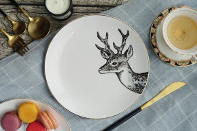 動物系列 - Sika Deer鹿20cm 金邊骨瓷餐盤(會員優惠中)
