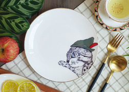 動物系列 - Leopard Cat 石虎小飛俠 金邊骨瓷餐盤