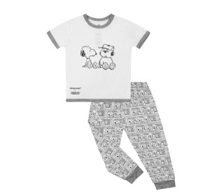 【史努比x抱抱羊】短袖長褲睡衣套裝 ❮白袖+白褲/白袖+藍褲❯ 0-24m 【史努比x抱抱羊】短袖長褲睡衣套裝 ❮白袖+白褲/白袖+藍褲❯ 0-24m