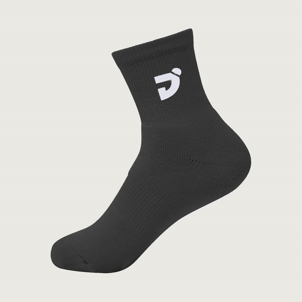 刺繡LOGO運動機能厚底中筒襪-黑 L(25~28cm)