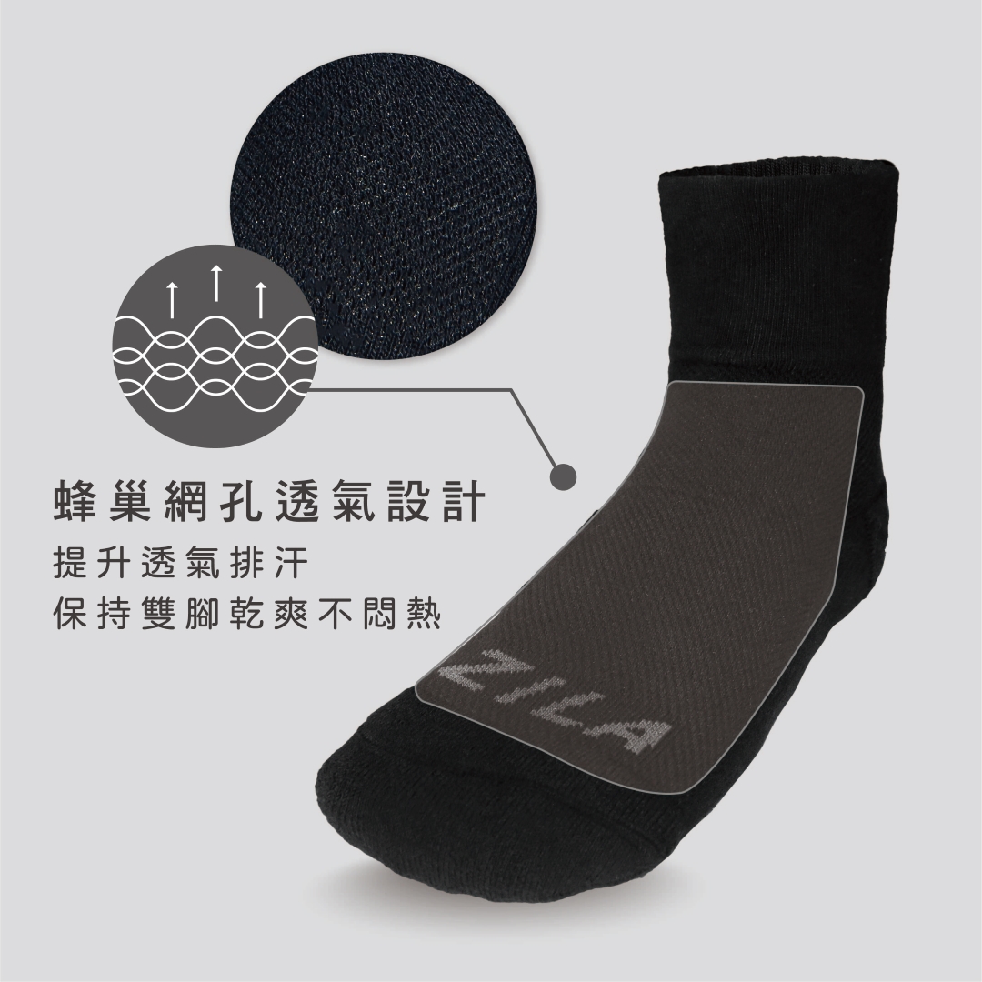 石墨烯抑菌腳背網孔透氣孔毛巾氣墊腳底止滑襪