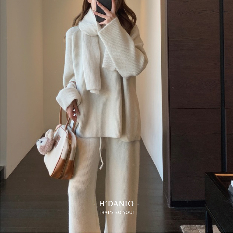 韓系休閒感針織圍巾三件套 3色 韓系休閒感針織圍巾三件套 3色