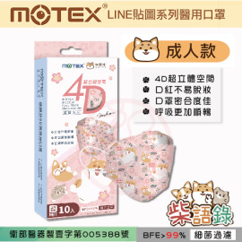 MOTEX 摩戴舒.4D立體韓版 醫療用口罩(未滅菌) (柴語錄,10片/盒)(成人款,20.5*8cm) MOTEX 摩戴舒.4D立體韓版 醫療用口罩(未滅菌) (柴語錄,10片/盒)(成人款,20.5*8cm)