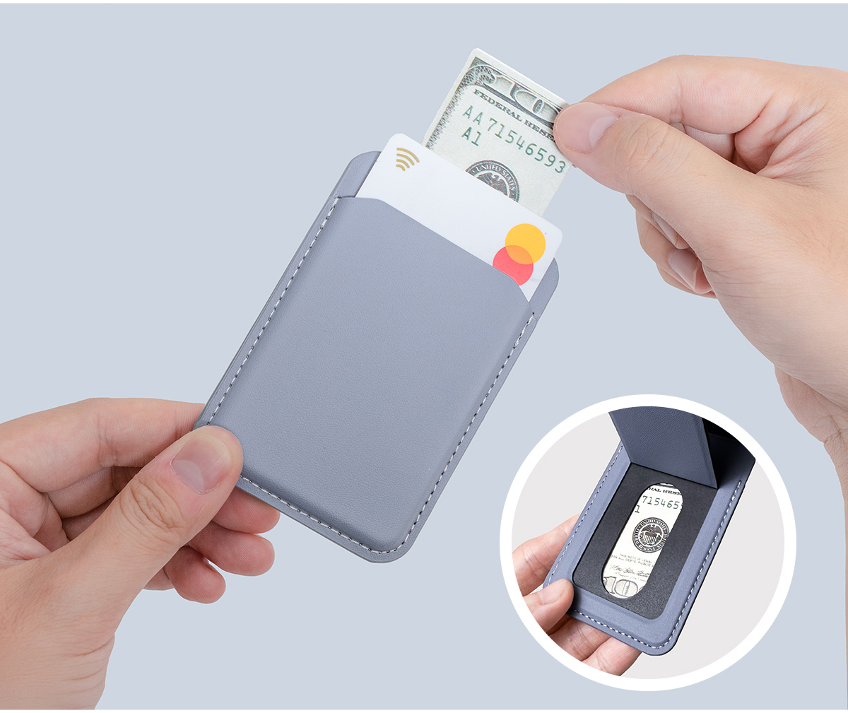 可以放最多兩張卡,或是一張卡片和鈔票