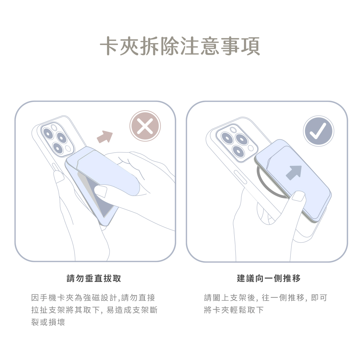 卡片拆除注意事項:請勿垂直拔取,建議向一側推移