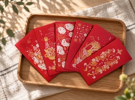 2027 丁未 ‧ 羊年│手工絹印紅包袋6入 / 銀點紅卡紙 2027 丁未 ‧ 羊年│手工絹印紅包袋6入 / 銀點紅卡紙