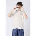 【中性款】拼接圓領上衣/卡其白條紋 【中性款】拼接圓領上衣/卡其白條紋