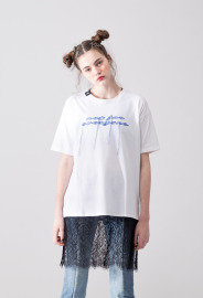 【女款】蕾絲下擺長版圓領TEE/白色 【女款】蕾絲下擺長版圓領TEE/白色