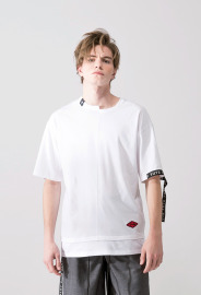 【中性款】不對稱拼接短袖TEE/白色 【中性款】不對稱拼接短袖TEE/白色