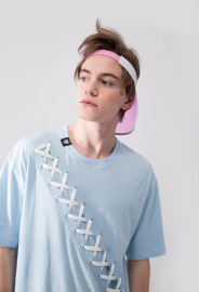 【中性款】衣身綁帶短袖TEE/淺藍 【中性款】衣身綁帶短袖TEE/淺藍