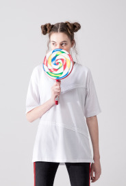 【中性款】側邊織帶拉鍊短袖TEE/白色 【中性款】側邊織帶拉鍊短袖TEE/白色