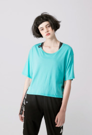 【女款】側綁帶裝飾圓領TEE/藍綠 【女款】側綁帶裝飾圓領TEE/藍綠