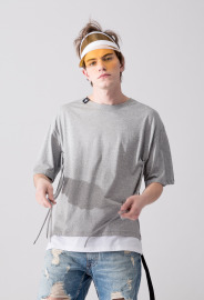 【中性款】下襬拼接短袖TEE/麻灰 【中性款】下襬拼接短袖TEE/麻灰