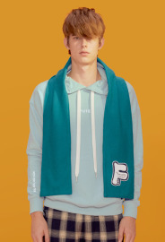 【中性款】拼接圍巾(可拆)連帽運動衫/霧藍 【中性款】拼接圍巾(可拆)連帽運動衫/霧藍