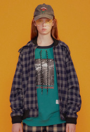 【中性款】可拆帽 格紋棒球外套/藍灰格 【中性款】可拆帽 格紋棒球外套/藍灰格