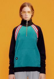 【中性款】拼接高領運動衫/甲蟲綠 【中性款】拼接高領運動衫/甲蟲綠