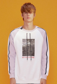 【中性款】袖拼接圓領T運動衫/白色 【中性款】袖拼接圓領T運動衫/白色