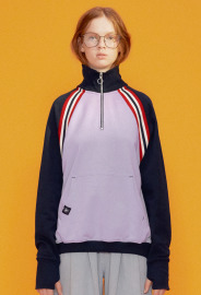 【中性款】拼接高領運動衫/粉紫 【中性款】拼接高領運動衫/粉紫