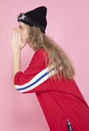 【中性款】羅紋拼接短袖上衣/紅色 【中性款】羅紋拼接短袖上衣/紅色