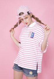 【中性款】寬大條紋 Polo shirt/白粉條紋 【中性款】寬大條紋 Polo shirt/白粉條紋