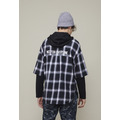 【中性款】假兩件連帽套頭襯衫/黑白格紋_2 【中性款】假兩件連帽套頭襯衫/黑白格紋_2