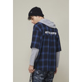 【中性款】假兩件連帽套頭襯衫/藍黑格_2 【中性款】假兩件連帽套頭襯衫/藍黑格_2