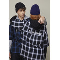 【中性款】假兩件連帽套頭襯衫/黑白格紋_3 【中性款】假兩件連帽套頭襯衫/黑白格紋_3