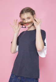 【女款】袖雪紡拼接圓領上衣/麻花藍 【女款】袖雪紡拼接圓領上衣/麻花藍