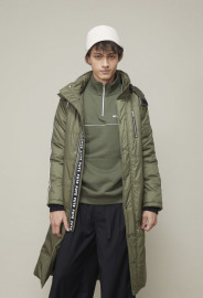 【中性款】防風防撥水可拆帽鋪棉長版外套/橄欖綠 【中性款】防風防撥水可拆帽鋪棉長版外套/橄欖綠