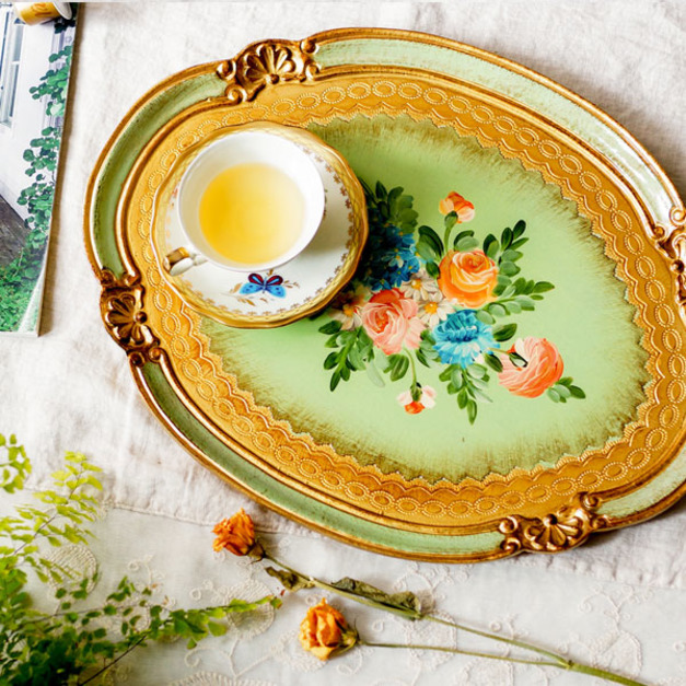 義大利 玫瑰橢圓托盤(淺綠) 義大利 玫瑰橢圓托盤(淺綠)