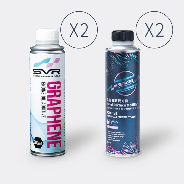【家用車就像賽車】SVR金屬表面提升劑(250ml)*2+SVR石墨烯引擎添加劑(300ml)*2