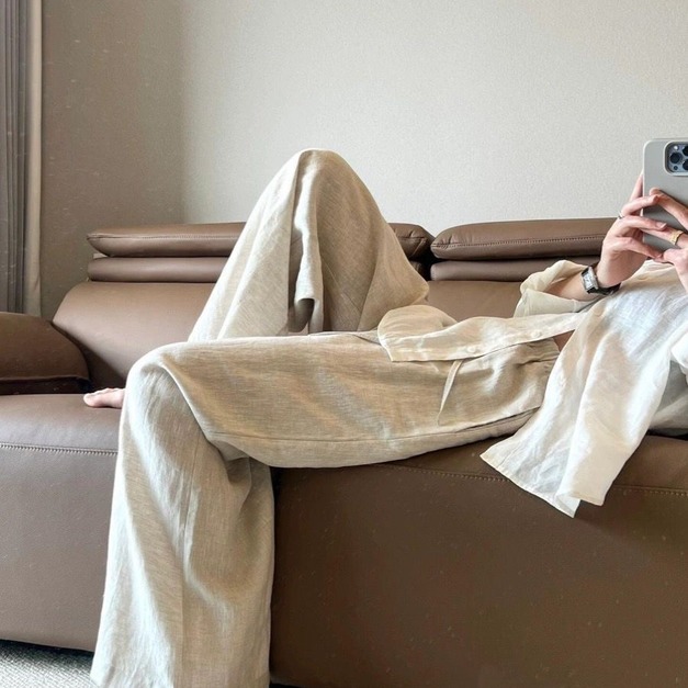 鬆緊綁帶亞麻寬褲 多色 鬆緊綁帶亞麻寬褲 多色