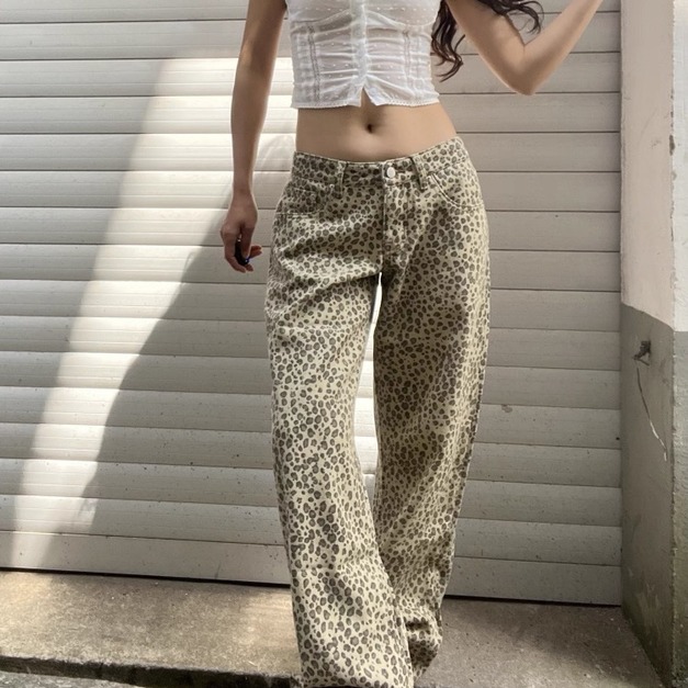 豹紋高腰直筒褲(Jennie同款感) 豹紋高腰直筒褲(Jennie同款感)