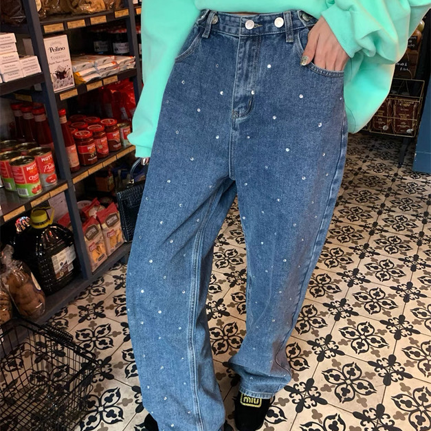 微鑽點綴高腰牛仔褲 微鑽點綴高腰牛仔褲