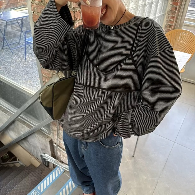 韓系博主風 條紋疊穿吊帶上衣 2色 韓系博主風 條紋疊穿吊帶上衣 2色