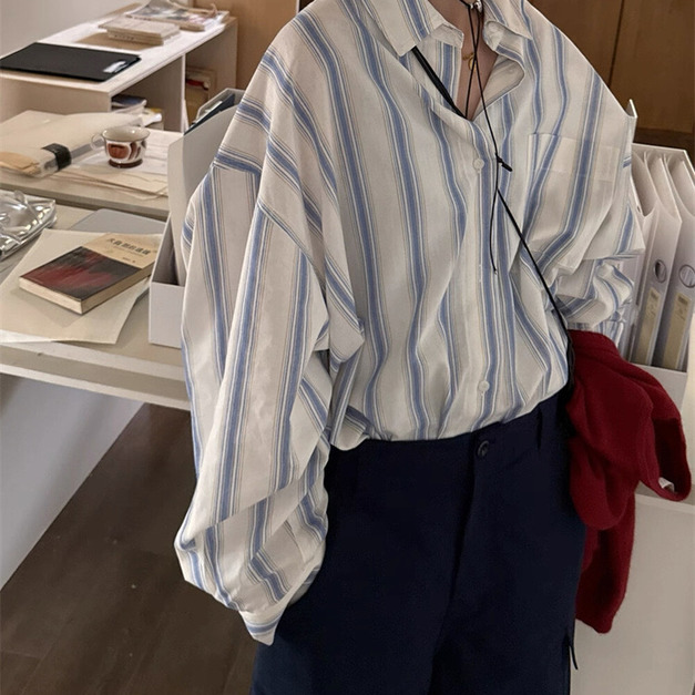 棉麻直條紋襯衫 棉麻直條紋襯衫